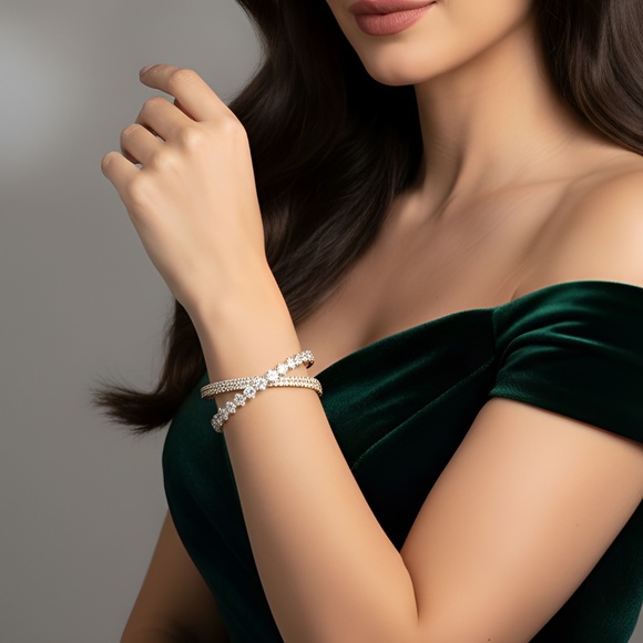 Square Rhinestone X Shape Cuff - Picture 1 of 3
